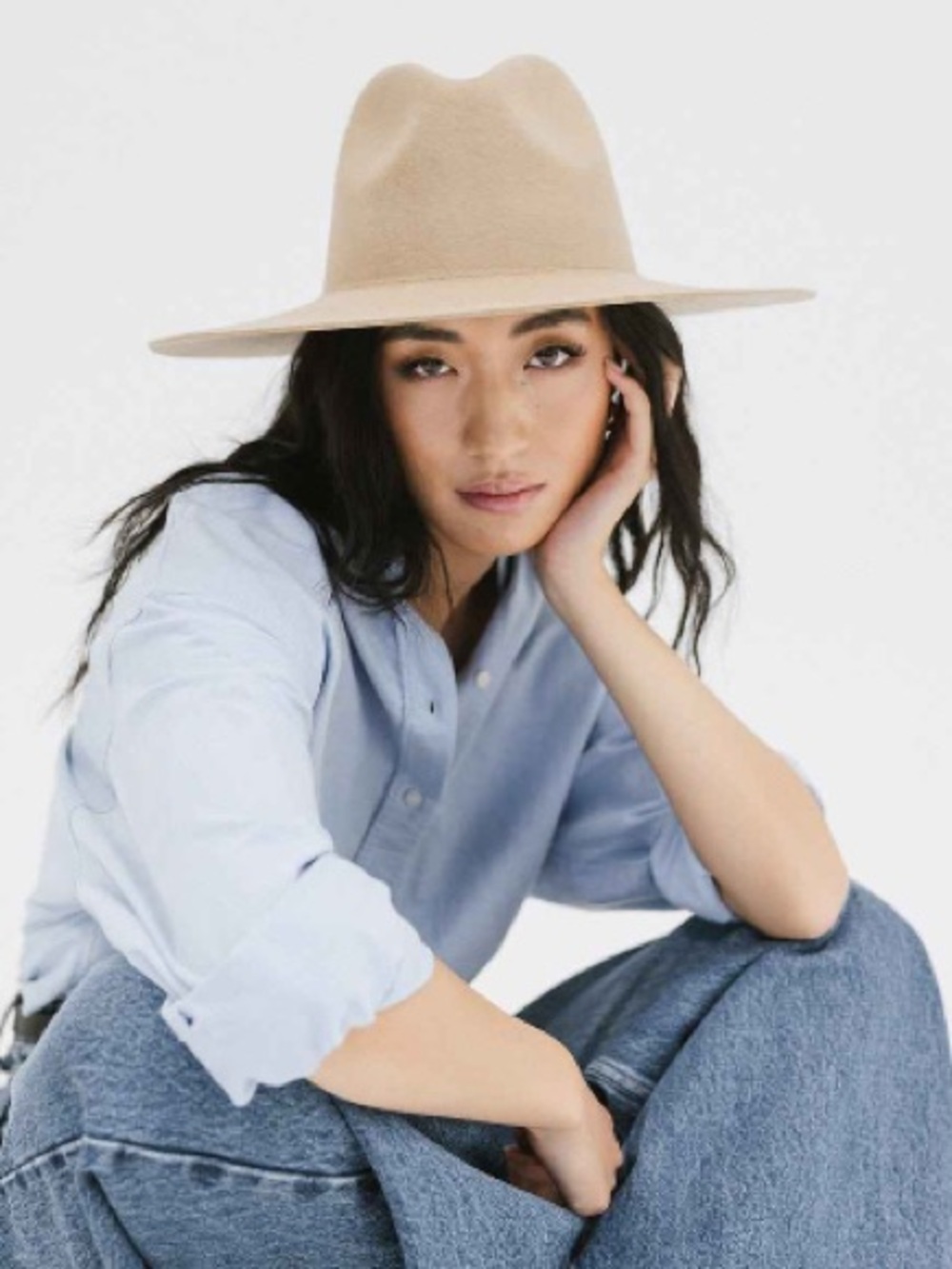Gigi Pip Emma Wide Brim Felt Fedora Hat, 100% Australian Wool Tan Sz S/M 57 - Picture 4 of 5